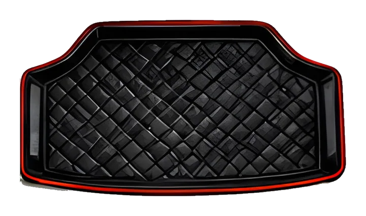 Black quilted boot mat with red edging