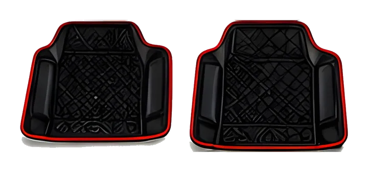 Pair of black quilted floor mats with red edging
